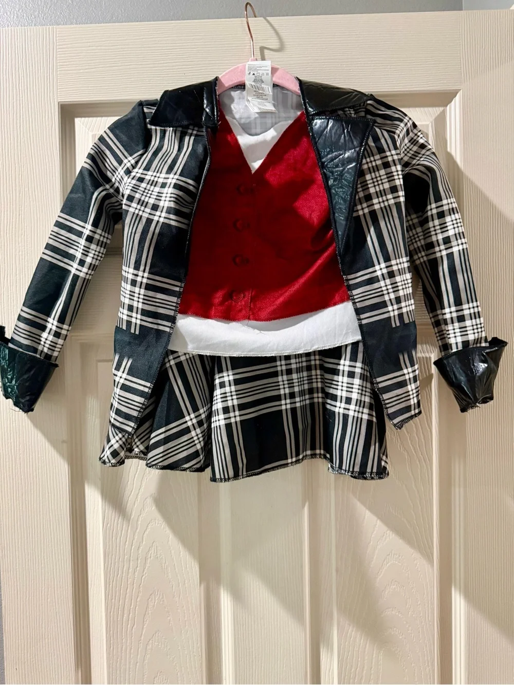 Clueless Licensed Black Plaid Skirt Set with Red Accent